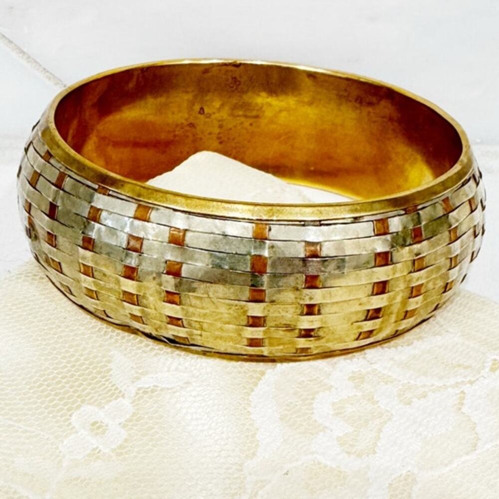 Vintage Woven Mixed Metal Bangle Bracelet – Made in India